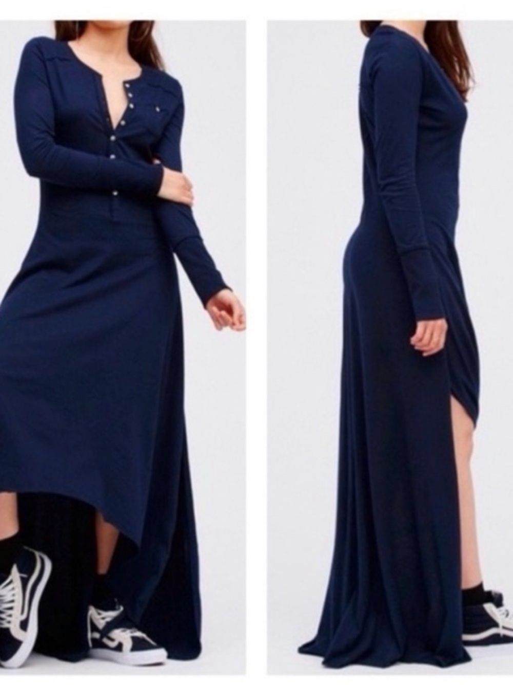 Free People Beach Legacy Henley Navy Blue Maxi Hi Low Dress - Picture 2 of 5